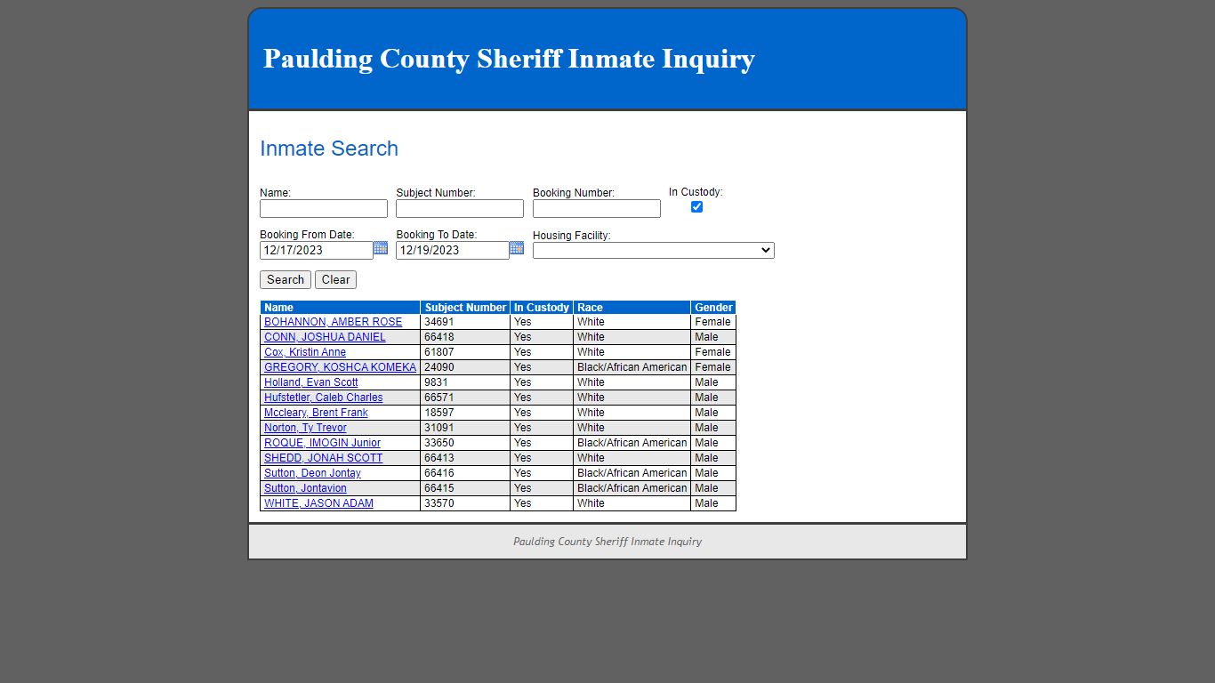 Inmate Search - Paulding County, Georgia