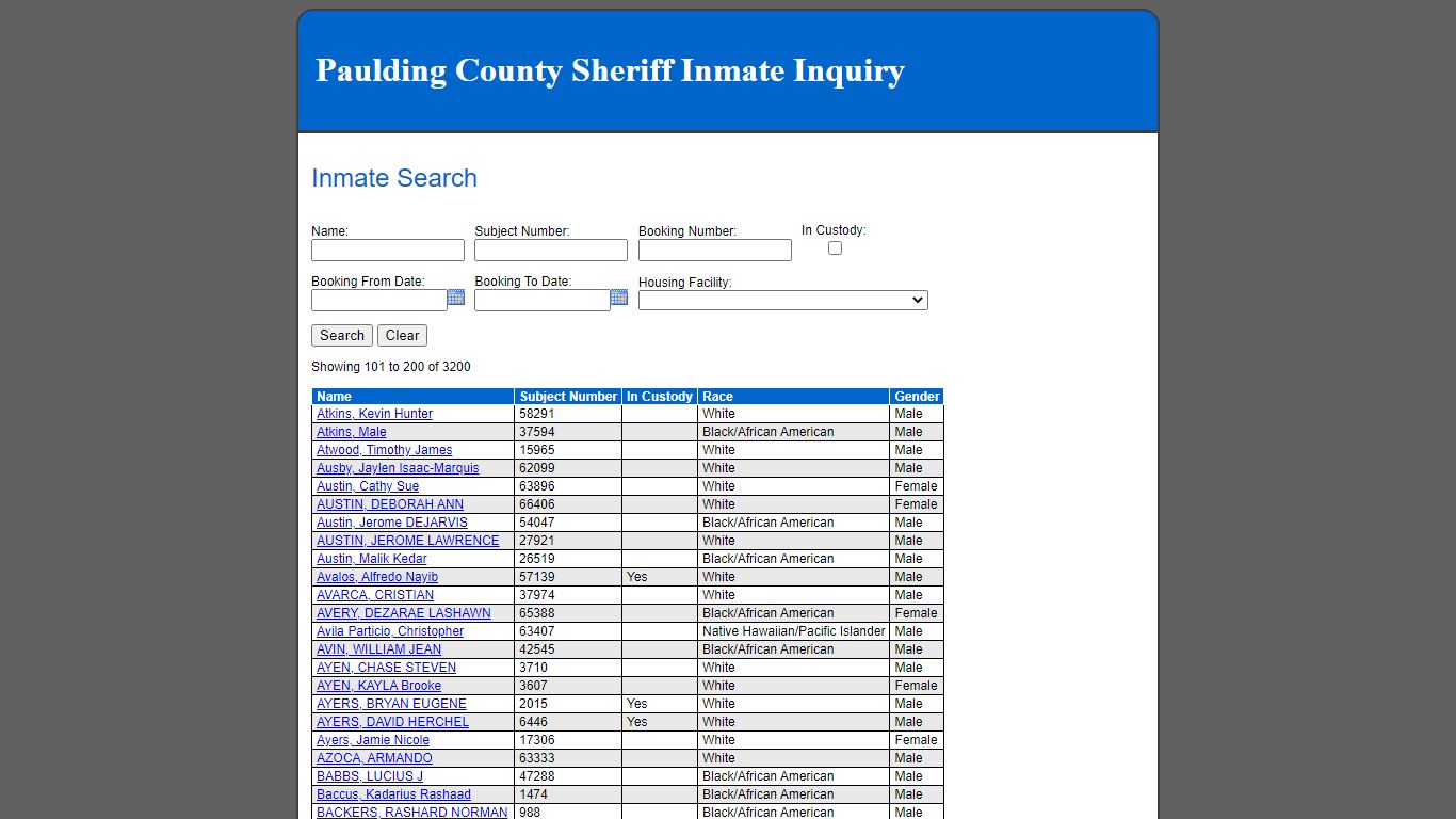 Inmate Search - Paulding County, Georgia