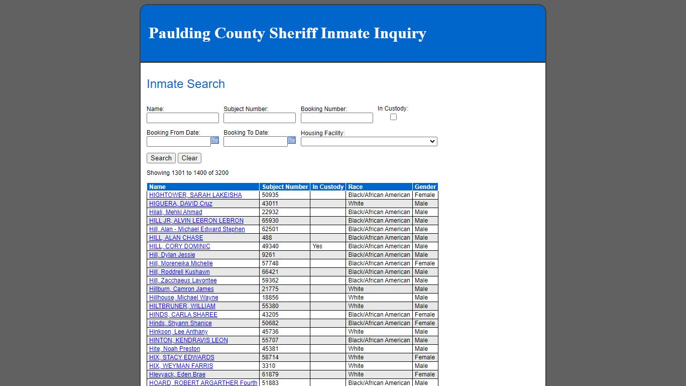 Inmate Search - Paulding County, Georgia
